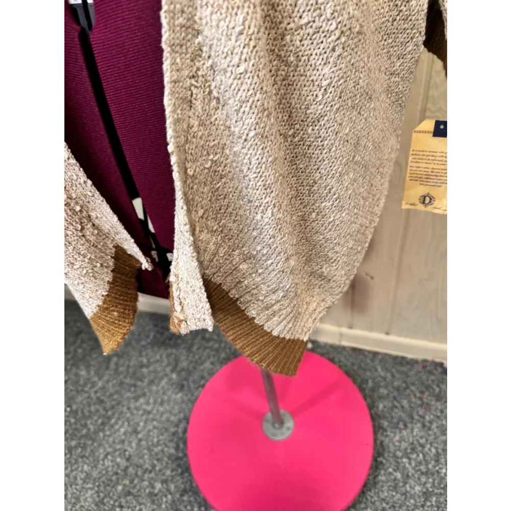 NWT Democracy Cardigan 3/4 Length Sleeves. Tan and Brown. Sz M